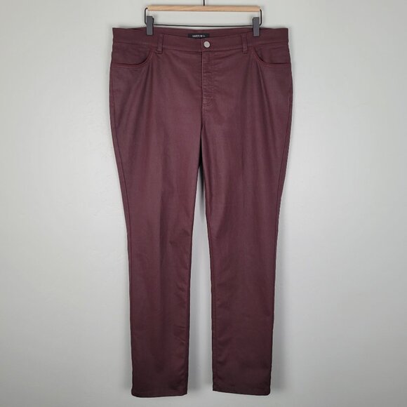 Lafayette 148 Waxed Denim Slim Leg Jeans Coated Dark Red Size 16 - Picture 1 of 14